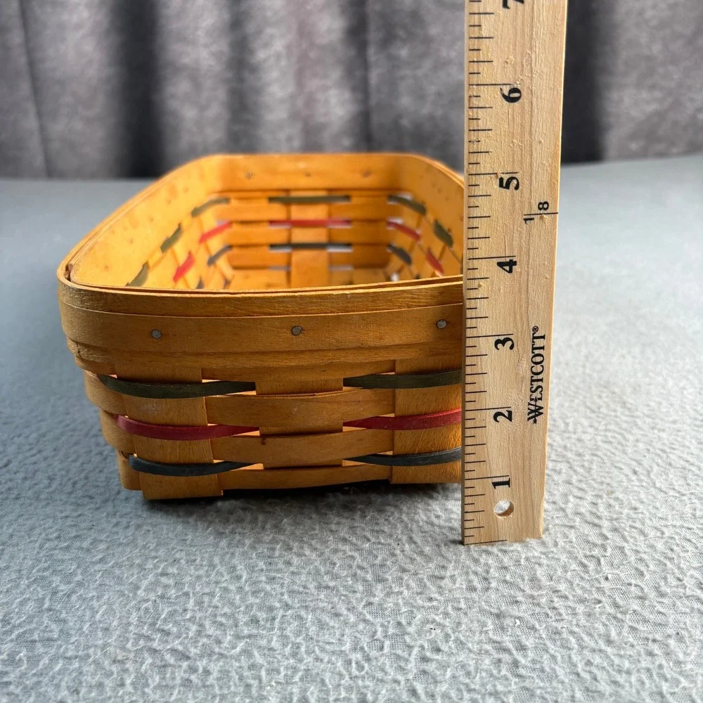 Longaberger 1999 Handwoven Rectangular Basket Red Green Blue Accents 12x6x3.5